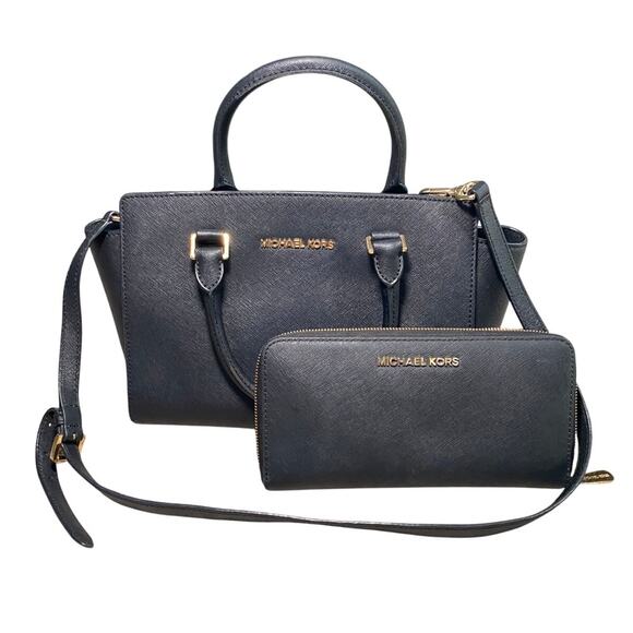 MICHAEL KORS - Saffiano purse and wallet set - black and gold - Picture 1 of 16